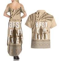 Tonga Father's Day Couples Matching Summer Maxi Dress and Hawaiian Shirt Best Dad Ever Tongan Ngatu Pattern - Beige LT14 - Polynesian Pride