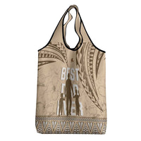 Tonga Father's Day Grocery Bag Best Dad Ever Tongan Ngatu Pattern - Beige