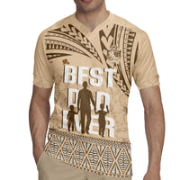 Tonga Father's Day Rugby Jersey Best Dad Ever Tongan Ngatu Pattern - Beige