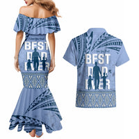 Tonga Father's Day Couples Matching Mermaid Dress and Hawaiian Shirt Best Dad Ever Tongan Ngatu Pattern - Blue LT14 - Polynesian Pride