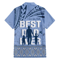 Tonga Father's Day Family Matching Long Sleeve Bodycon Dress and Hawaiian Shirt Best Dad Ever Tongan Ngatu Pattern - Blue LT14 - Polynesian Pride