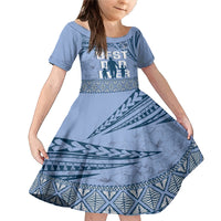 Tonga Father's Day Family Matching Mermaid Dress and Hawaiian Shirt Best Dad Ever Tongan Ngatu Pattern - Blue LT14 Daughter's Dress Blue - Polynesian Pride