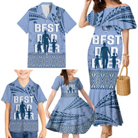 Tonga Father's Day Family Matching Mermaid Dress and Hawaiian Shirt Best Dad Ever Tongan Ngatu Pattern - Blue LT14 - Polynesian Pride