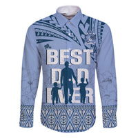 Tonga Father's Day Family Matching Mermaid Dress and Hawaiian Shirt Best Dad Ever Tongan Ngatu Pattern - Blue LT14 Dad's Shirt - Long Sleeve Blue - Polynesian Pride