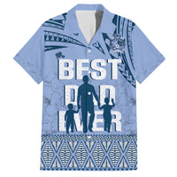 Tonga Father's Day Family Matching Short Sleeve Bodycon Dress and Hawaiian Shirt Best Dad Ever Tongan Ngatu Pattern - Blue LT14 Dad's Shirt - Short Sleeve Blue - Polynesian Pride