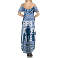 Tonga Father's Day Summer Maxi Dress Best Dad Ever Tongan Ngatu Pattern - Blue LT14 - Polynesian Pride