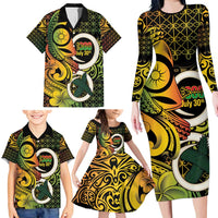 Vanuatu 1980 Family Matching Long Sleeve Bodycon Dress and Hawaiian Shirt Ni-Van Tamtam Sand Drawing Pattern LT14 - Polynesian Pride