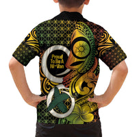 Vanuatu 1980 Family Matching Off The Shoulder Long Sleeve Dress and Hawaiian Shirt Ni-Van Tamtam Sand Drawing Pattern LT14 - Polynesian Pride