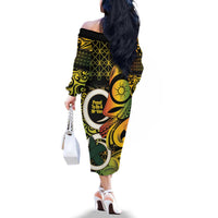 Vanuatu 1980 Family Matching Off The Shoulder Long Sleeve Dress and Hawaiian Shirt Ni-Van Tamtam Sand Drawing Pattern LT14 - Polynesian Pride