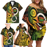 Vanuatu 1980 Family Matching Off Shoulder Short Dress and Hawaiian Shirt Ni-Van Tamtam Sand Drawing Pattern