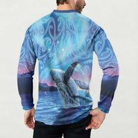 New Zealand Matariki Humpback Whale Button Sweatshirt Paikea Maori New Year Blue Galaxy