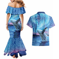 New Zealand Matariki Humpback Whale Couples Matching Mermaid Dress and Hawaiian Shirt Paikea Maori New Year Blue Galaxy LT14 - Polynesian Pride