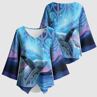 New Zealand Matariki Humpback Whale Kimono Sleeve Blouse Paikea Maori New Year Blue Galaxy
