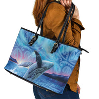 New Zealand Matariki Humpback Whale Leather Tote Bag Paikea Maori New Year Blue Galaxy