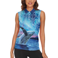 New Zealand Matariki Humpback Whale Women Sleeveless Polo Shirt Paikea Maori New Year Blue Galaxy LT14 - Polynesian Pride