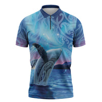New Zealand Matariki Humpback Whale Zipper Polo Shirt Paikea Maori New Year Blue Galaxy LT14 Blue - Polynesian Pride