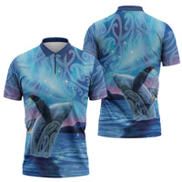 New Zealand Matariki Humpback Whale Zipper Polo Shirt Paikea Maori New Year Blue Galaxy LT14 - Polynesian Pride