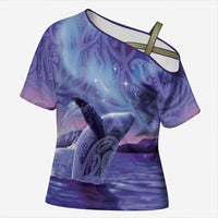 New Zealand Matariki Humpback Whale Cross Shoulder Shirt Paikea Maori New Year Purple Galaxy LT14 Female Purple - Polynesian Pride