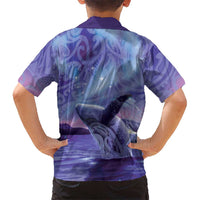 New Zealand Matariki Humpback Whale Family Matching Off The Shoulder Long Sleeve Dress and Hawaiian Shirt Paikea Maori New Year Purple Galaxy LT14 - Polynesian Pride