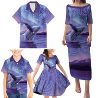 New Zealand Matariki Humpback Whale Family Matching Puletasi and Hawaiian Shirt Paikea Maori New Year Purple Galaxy LT14 - Polynesian Pride