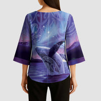 New Zealand Matariki Humpback Whale Kimono Sleeve Blouse Paikea Maori New Year Purple Galaxy