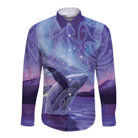 New Zealand Matariki Humpback Whale Long Sleeve Button Shirt Paikea Maori New Year Purple Galaxy