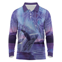 New Zealand Matariki Humpback Whale Long Sleeve Polo Shirt Paikea Maori New Year Purple Galaxy LT14 Purple - Polynesian Pride