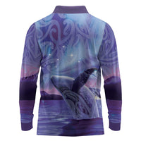 New Zealand Matariki Humpback Whale Long Sleeve Polo Shirt Paikea Maori New Year Purple Galaxy LT14 - Polynesian Pride