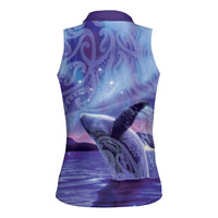 New Zealand Matariki Humpback Whale Women Sleeveless Polo Shirt Paikea Maori New Year Purple Galaxy LT14 - Polynesian Pride