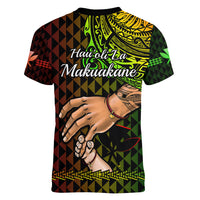 Polynesian Pride Father Day Hawaii Women V Neck T Shirt Kanaka Kakau Hauoli La Makuakane LT14 - Polynesian Pride