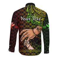 Personalised Father Day Hawaii Long Sleeve Button Shirt Kanaka Kakau Hauoli La Makuakane LT14 - Polynesian Pride