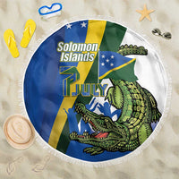 Solomon Islands Independence Day Beach Blanket Happy 7 July Crocodile Flag Style