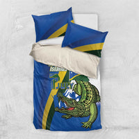 Solomon Islands Independence Day Bedding Set Happy 7 July Crocodile Flag Style