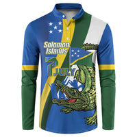 Solomon Islands Independence Day Button Sweatshirt Happy 7 July Crocodile Flag Style
