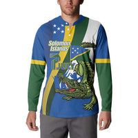Solomon Islands Independence Day Button Sweatshirt Happy 7 July Crocodile Flag Style