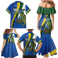 Solomon Islands Independence Day Family Matching Mermaid Dress and Hawaiian Shirt Happy 7 July Crocodile Flag Style