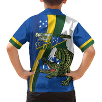 Solomon Islands Independence Day Family Matching Off Shoulder Maxi Dress and Hawaiian Shirt Happy 7 July Crocodile Flag Style