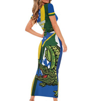 Solomon Islands Independence Day Short Sleeve Bodycon Dress Happy 7 July Crocodile Flag Style