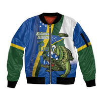 Solomon Islands Independence Day Sleeve Zip Bomber Jacket Happy 7 July Crocodile Flag Style