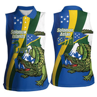 Solomon Islands Independence Day Women Sleeveless Polo Shirt Happy 7 July Crocodile Flag Style