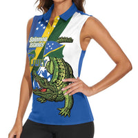 Solomon Islands Independence Day Women Sleeveless Polo Shirt Happy 7 July Crocodile Flag Style