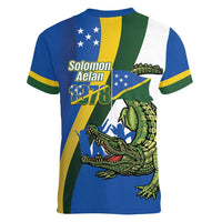 Solomon Islands Independence Day Women V-Neck T-Shirt Happy 7 July Crocodile Flag Style