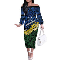 Halo Olaketa Solomon Islands Tapa Pattern Family Matching Off The Shoulder Long Sleeve Dress and Hawaiian Shirt