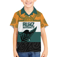 AUNZ Rugby Custom Family Matching Off Shoulder Maxi Dress and Hawaiian Shirt Australia Kangaroo New Zealand Silver Fern - Polynesian Pride