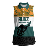 AUNZ Rugby Custom Women Sleeveless Polo Shirt Australia Kangaroo New Zealand Silver Fern - Polynesian Pride