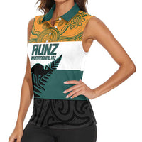 AUNZ Rugby Custom Women Sleeveless Polo Shirt Australia Kangaroo New Zealand Silver Fern - Polynesian Pride