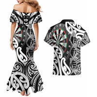 Personalised New Zealand Darts Couples Matching Mermaid Dress and Hawaiian Shirt Aotearoa Maori Its In My DNA Black LT14 - Polynesian Pride