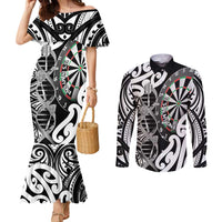 Personalised New Zealand Darts Couples Matching Mermaid Dress and Long Sleeve Button Shirt Aotearoa Maori Its In My DNA Black LT14 Black - Polynesian Pride