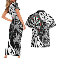 Personalised New Zealand Darts Couples Matching Short Sleeve Bodycon Dress and Hawaiian Shirt Aotearoa Maori Its In My DNA Black LT14 - Polynesian Pride