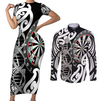 Personalised New Zealand Darts Couples Matching Short Sleeve Bodycon Dress and Long Sleeve Button Shirt Aotearoa Maori Its In My DNA Black LT14 Black - Polynesian Pride